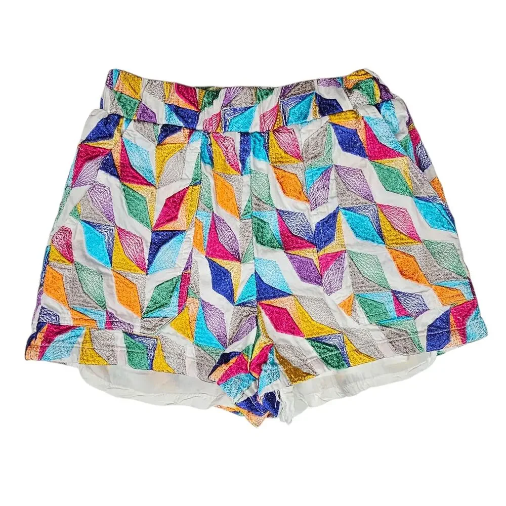 Willa Story Palmer Pull-On Shorts in Multicolor Embroidery Size XS